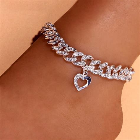 Womens Cute Chunky Heart Charm Anklet 12mm Thick Cuban Link Ankle