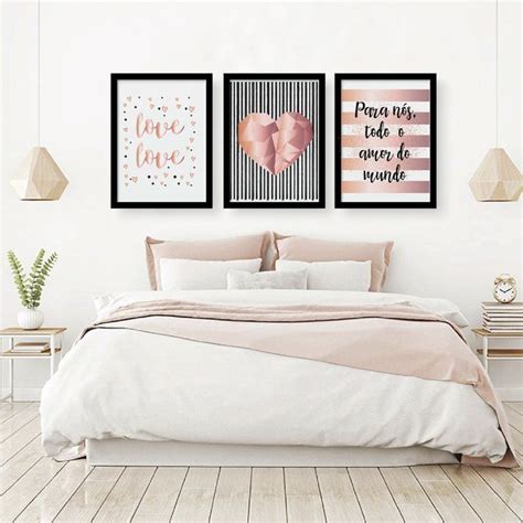 Trio De Quadros Decorativos Love Rose Gold Dining Room Wall Decor