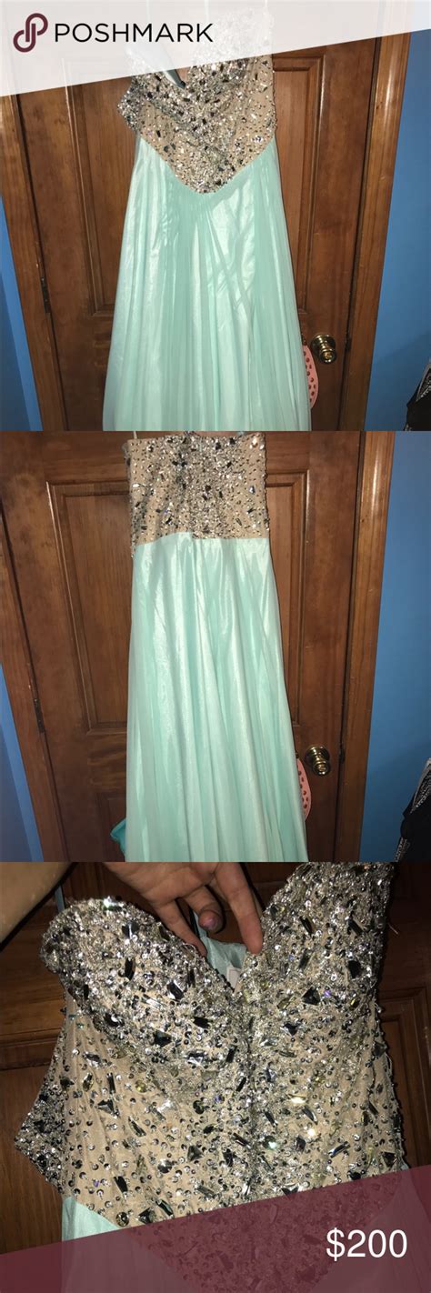 Baby Blue Bedazzled Strapless Formal Gown Very Beautiful Classy And