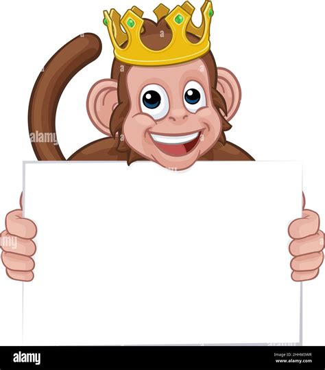 Monkey King Crown Cartoon Animal Holding Sign Stock Vector Image And Art