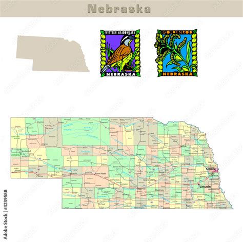 Usa States Series Nebraska Political Map With Counties Stock