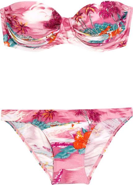 Zimmermann Hawaiian Printed Bandeau Bikini In Pink Multicolored Lyst