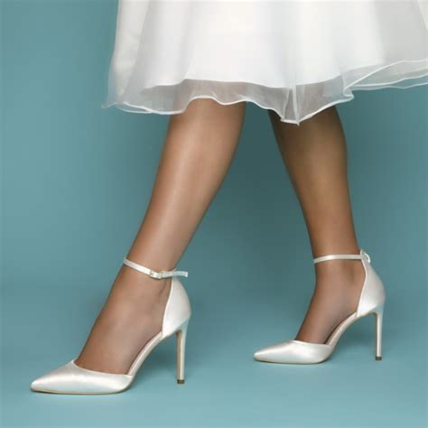 perfect bridal ella ivory satin keshi pearl ankle strap court shoes