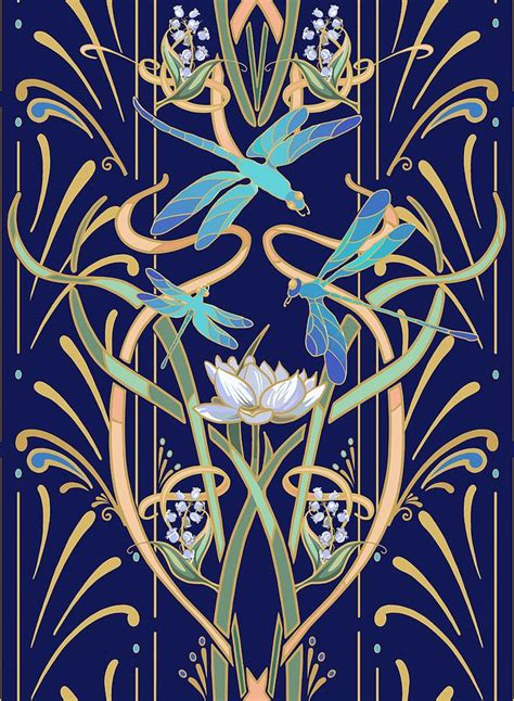 Art Nouveau Dragonfly Pattern Painting By L Diane Johnson Pixels