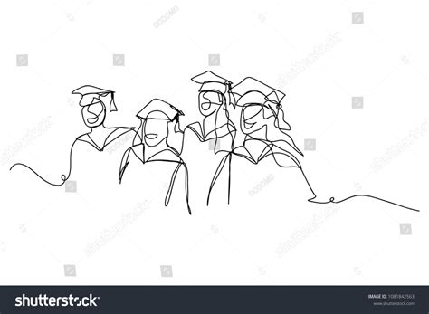 Continuous Line Drawing Graduation Students Card Stock Vector Royalty