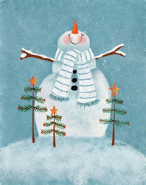 Snowman With 3 Trees Painting By Pat Olson Fine Art And Whimsy Fine