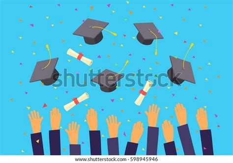 Concept Education Graduates Throwing Graduation Hats เวกเตอร์สต็อก