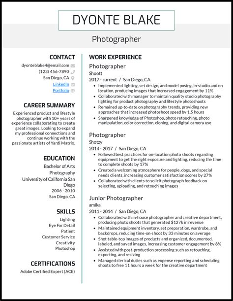 9 Photographer Resume Examples That Worked In 2023