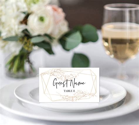 Placecard Template Placecard Printable Geometric Gold Placecard