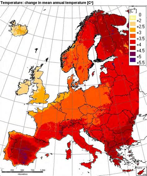 Change In Mean Annual Temperature In Europe Based On Ipcc Sres