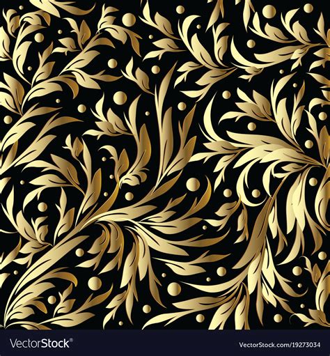 Floral Hand Drawn Seamless Pattern Gold Black Vector Image