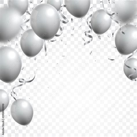 Silver Balloons And Confetti On White Background Stock Vector Adobe Stock