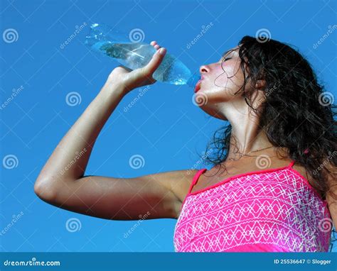 Young Woman Drinking Cold Water In Hot Day Stock Image Image Of