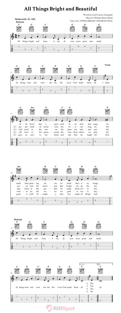 All Things Bright And Beautiful Easy Guitar Sheet Music And Tab With