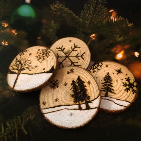 Wood Burned Log Slice Christmas Tree Decoration 1 Pcs Diy Christmas