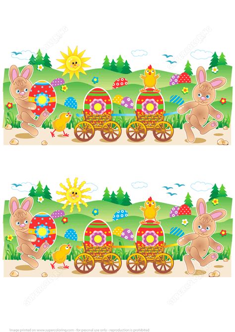 Find 10 Differences Easter Bunnies Chicks Painted Eggs Free