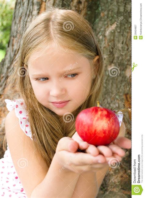 Portrait Of A Girl With Apple Stock Image Image Of Health Diet 29424827