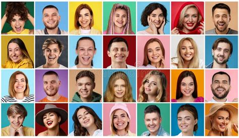 Portraits Of Group Of Various Smiling Young Men And Women Stock Image