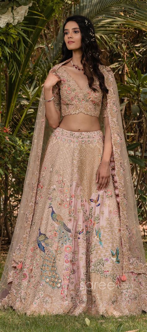 Pink Raw Silk Floral And Peacock Motifs Embroidered Lehenga Choli In