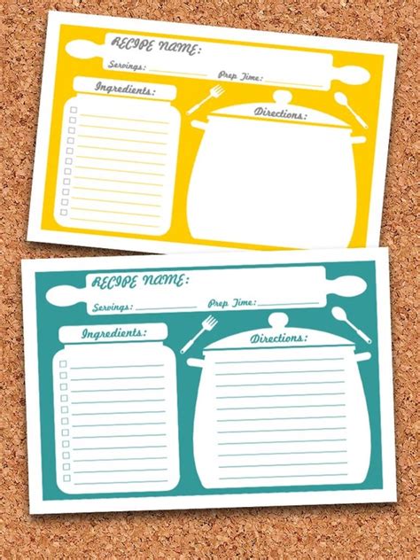 recipe cards printable editable instant