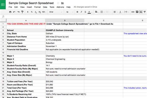 The job application letter explains who you are as a professional and an. College Search Spreadsheet Template | College search ...