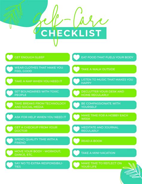 Free Self Care Checklist Printable 20 Ideas You Can Start Now