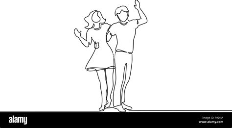 Continuous One Line Drawing Loving Couple Woman And Man Hugging