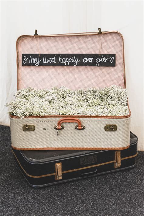 Boho Wedding Ideas Suitcase Filled With Gypsophilia And They Lived