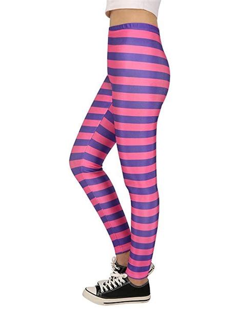 hde women purple pink stripe leggings cheshire halloween 5k theme pants workout tights fashion