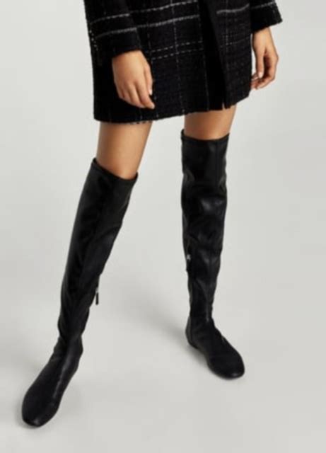 Zara Women 5 Nwt Black Faux Leather Over The Knee Boots Thigh High Pull