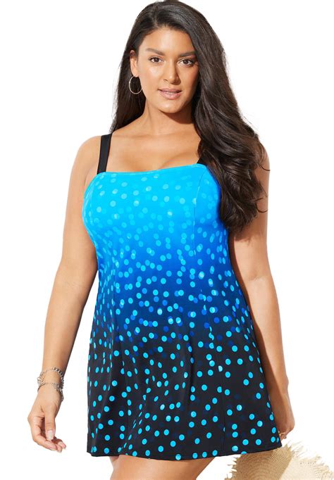 Swimsuits For All Womens Plus Size Princess Seam Swimdress 18 Blue
