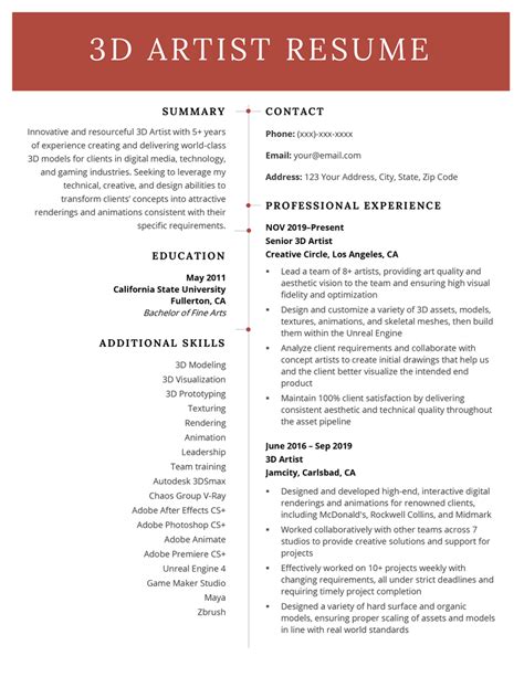 3d Artist Resume Sample And How To Write Resume Genius