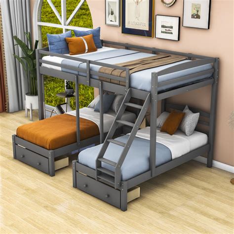 Harriet Bee Full Over Twin And Twin Triple Bunk Bed With Drawers Wayfair