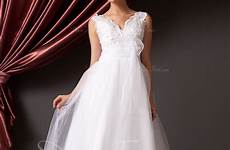 wedding dress tea length lace tulle organza neck jjshouse line sequins beading princess flower dresses dressfirst ivory color