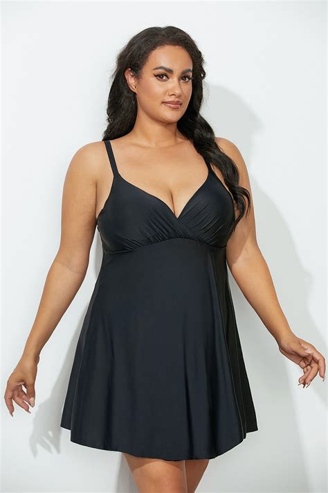 Black Flyaway Bra Sized Underwire Swimdress Seepalm