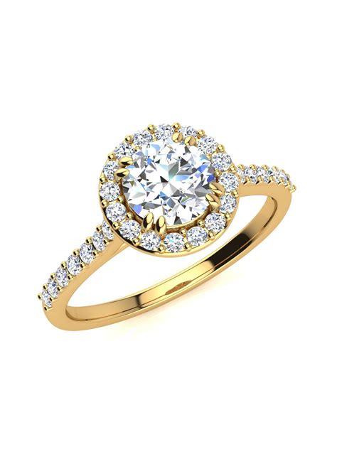 Carat Round Halo Diamond Engagement Ring In K Yellow Gold Ebay