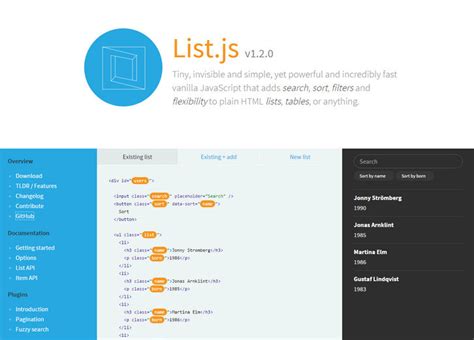 Listjs Add Search Sort Filters And Flexibility To Anything Jump
