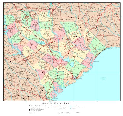 Laminated Map Large Detailed Administrative Map Of South Carolina