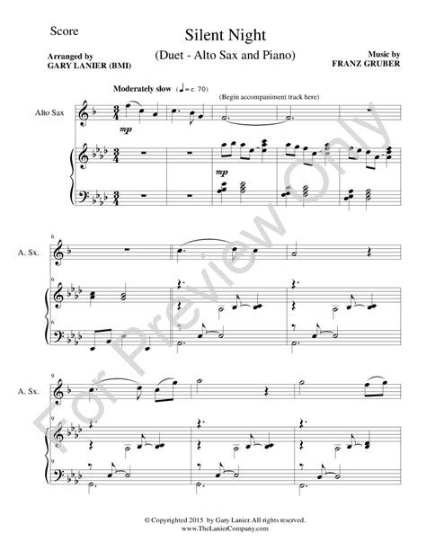 Silent Night Alto Sax With Piano Alto Sax Jw Pepper Sheet Music