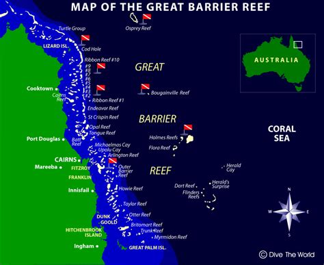 Map Of The Great Barrier Reef Osprey Reef Ribbon Reefs Cairns Coral