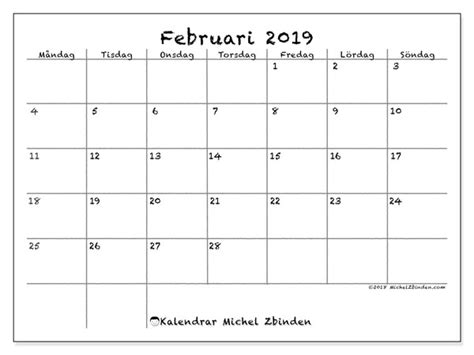 Kalender 2021 genereras automatiskt och finns alltid tillgänglig här online. Kalender februari 2019 (77MS) - Michel Zbinden SV