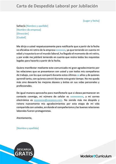 Carta de Despedida Laboral por Jubilación Ejemplo Gratis Carta de despedida Tipos de