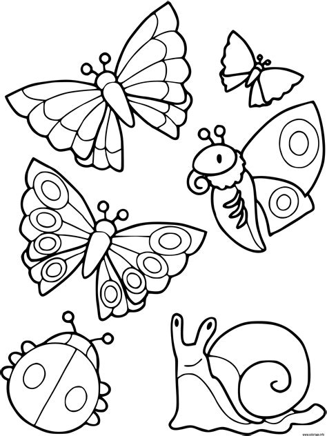 Coloriage Collection De Petites Betes Escargot Papillon Coccinelle