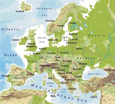 Europe Physical Map Peninsulas