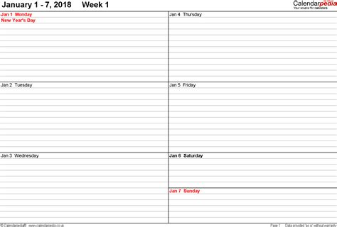Free Weekly Planner Template 2018 Printable Templates