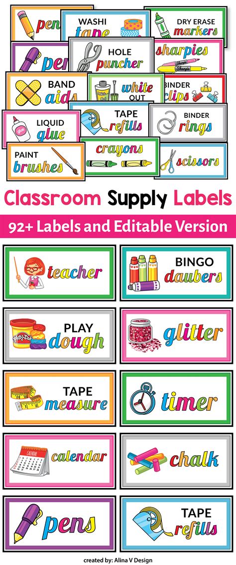 Editable Classroom Supply Labels With Pictures Classroom Supplies Labels Classroom Labels