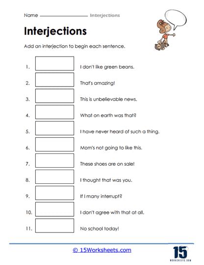 Interjections Worksheets