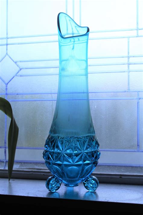 Large Blue Swung Glass Vase 17 Vintage Mid Century Modern