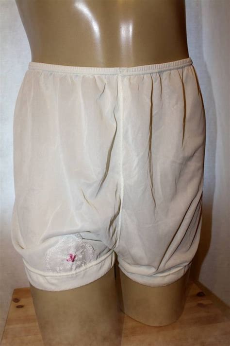 Vintage Hanna Nylon Granny Panties Bloomers Embroidered Size