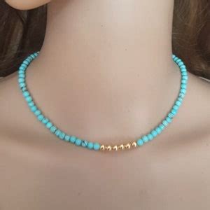 Turquoise Necklace Choker K Gold Fill Or Sterling Silver Etsy Uk